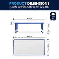 23.625''W x 47.25''L Rectangular Blue Plastic Height Adjustable Activity Table with Grey Top