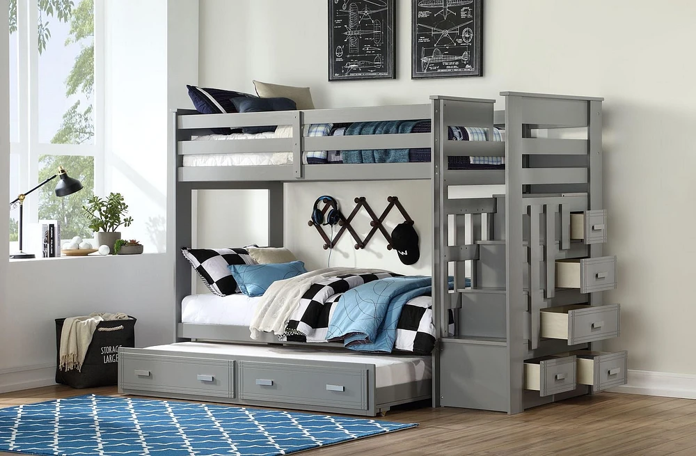 ACME Allentown Twin/Twin Bunk Bed w/Storage Ladder & Trundle in Gray