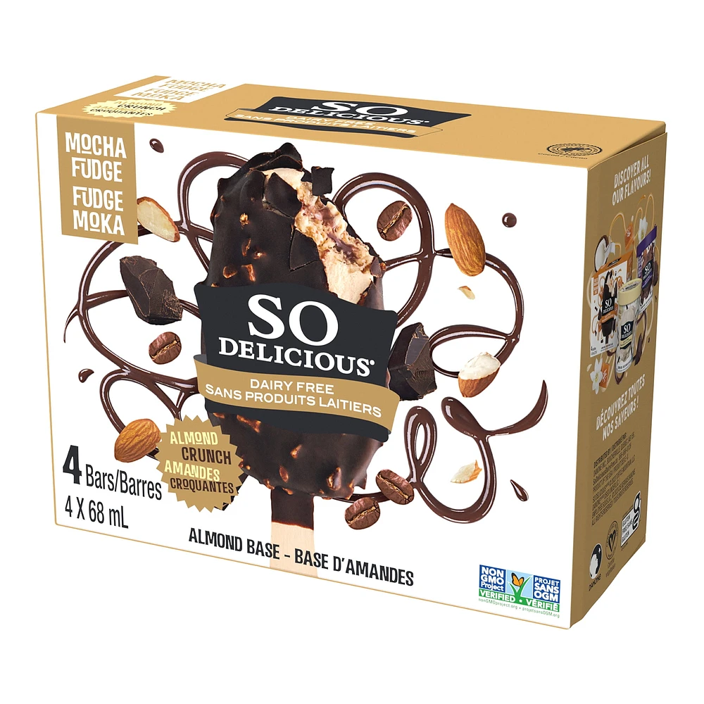 So Delicious Mocha Almond Fudge Flavoured, Dairy Free, Frozen Mini Bars, 4x68 mL Dairy-Free Mocha Almond Fudge Flavoured, Frozen Mini Bars