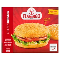 Chicken Breast Burgers Breaded and fully cooked, Flamingo, Chicken Breast Burgers Breaded and fully cooked,  680 g 11g meat protein