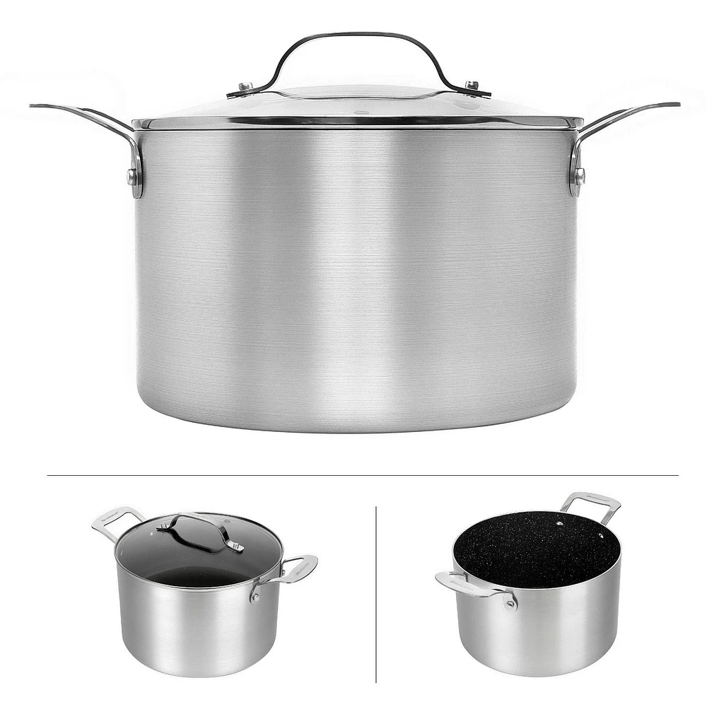 Granitestone 7 Quart Silver Nonstick Stock Pot with Lid Cookware, Oven & Dishwasher Safe