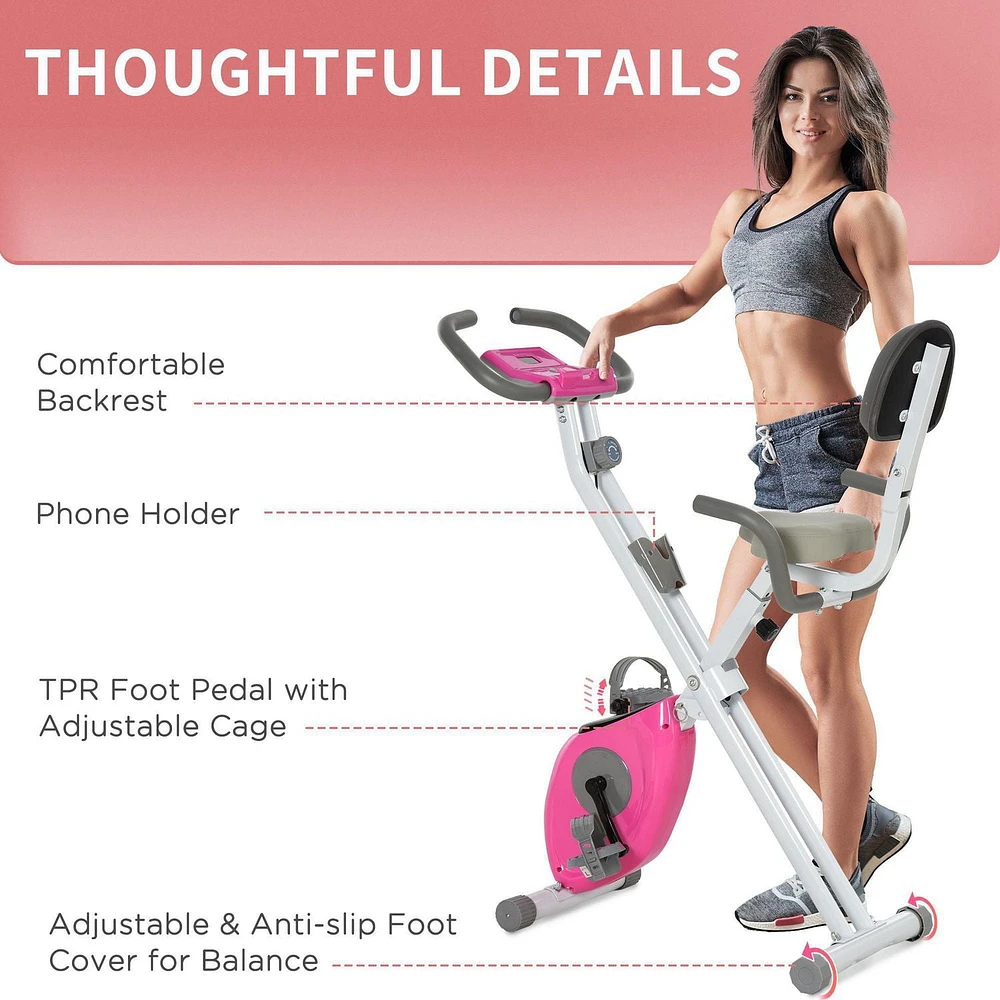Soozier 42.9" Foldable Exercise Bike w/  7 Level Adjustable Seat Height, Pink