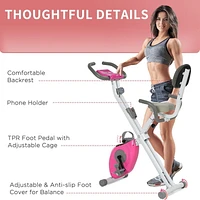 Soozier 42.9" Foldable Exercise Bike w/  7 Level Adjustable Seat Height, Pink