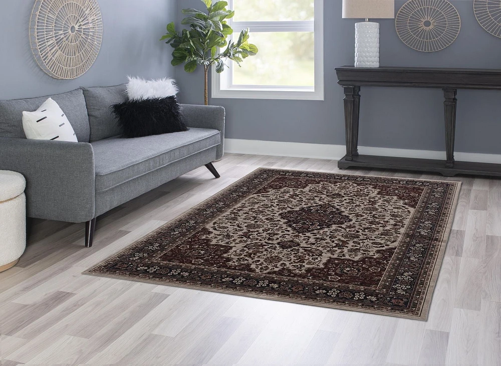 Tapis Emerald Sanlin rouge & ivoire de 5 pi x 7 pi