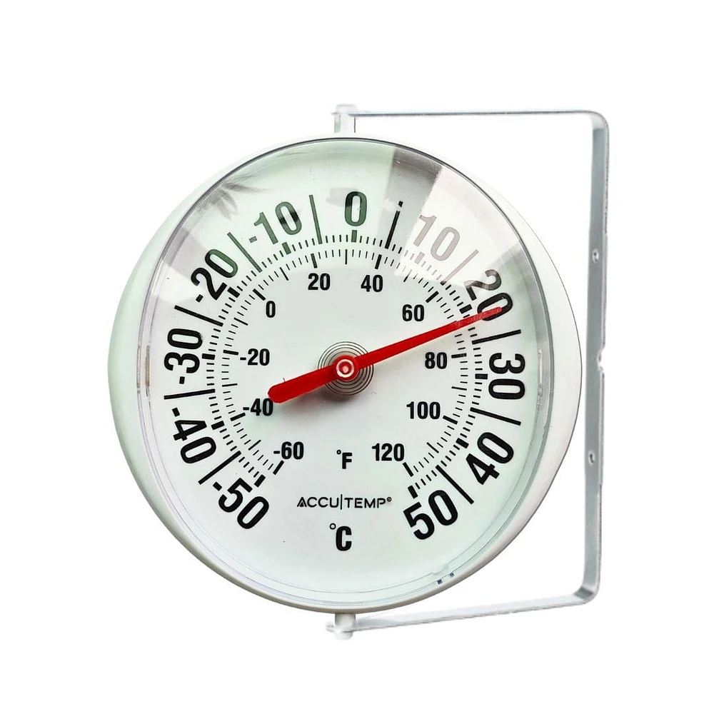Accutemp Indoor or Outdoor Thermometer, Bracket Included, Temperature Readings in Celsius °C and Fahrenheit and °F, Round, Weatherproof construction