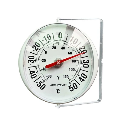 Accutemp Indoor or Outdoor Thermometer, Bracket Included, Temperature Readings in Celsius  °C and Fahrenheit and °F, Round, Weatherproof construction