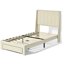 Ensemble de lit pour enfant Homy Casa avec tête de lit rembourrée, support à lattes en bois, ports de chargement USB et tiroirs de rangement.