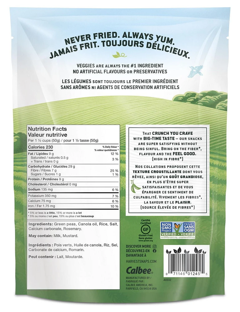 Harvest Snaps® Snack Crisps Original 94g, Harvest Snaps Baked Green Pea Snacks, Original, Gluten Free Veggie Crisps Original 94g