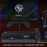 ENHANCE Pathogen 2 Blue Switch Mechanical Keyboard - Mechanical Gaming Keyboard with Fast 1ms Response Polling Rate, Integrated Wrist Rest, 26KRO & Anti-Ghosting, 7 LED Rainbow Lighting Effects