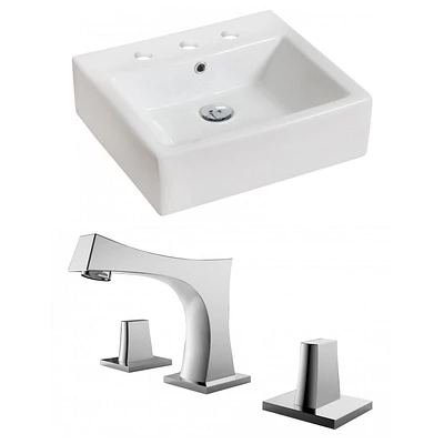 in. W Above Counter White Bathroom Vessel Sink Set For 3H8-in. Center Faucet AI