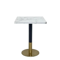 Table de salle à manger carrée Garza en faux marbre avec détails dorés brossés en blanc