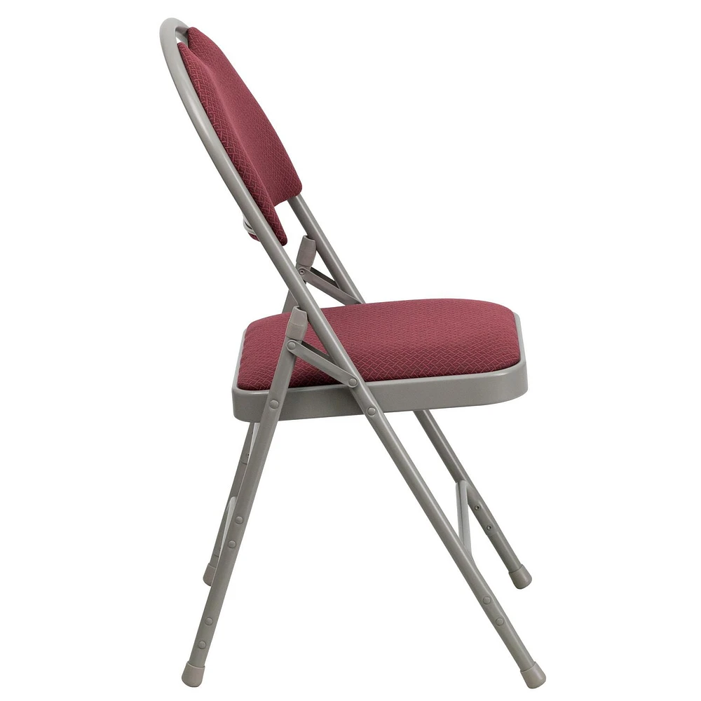 2 Pk. HERCULES Series Ultra-Premium Triple Braced Burgundy Fabric Metal Folding Chair with Easy-Carry Handle