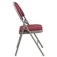 2 Pk. HERCULES Series Ultra-Premium Triple Braced Burgundy Fabric Metal Folding Chair with Easy-Carry Handle
