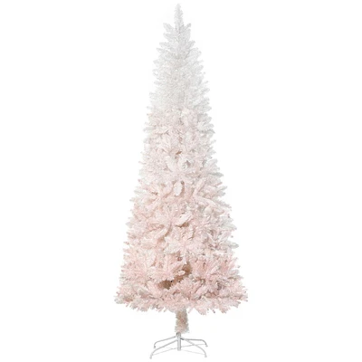 HOMCOM 7FT Pencil Artificial Christmas Tree with Pine Realistic Branches, Auto Open, Pink and White