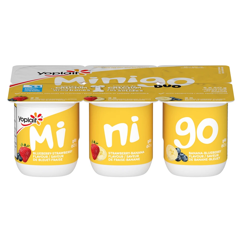 Yop 3% Minigo Duo, Variety Pack, Kids Snack, 60 g, 6 ct, 6 x 60 g