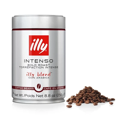 illy Whole Bean Coffee Dark Intenso Bold Roast, 8.8 oz, • Unique pressurized coffee packaging preserves flavor • Sourced from the finest 100% Arabica coffee • Intense, full-flavored taste