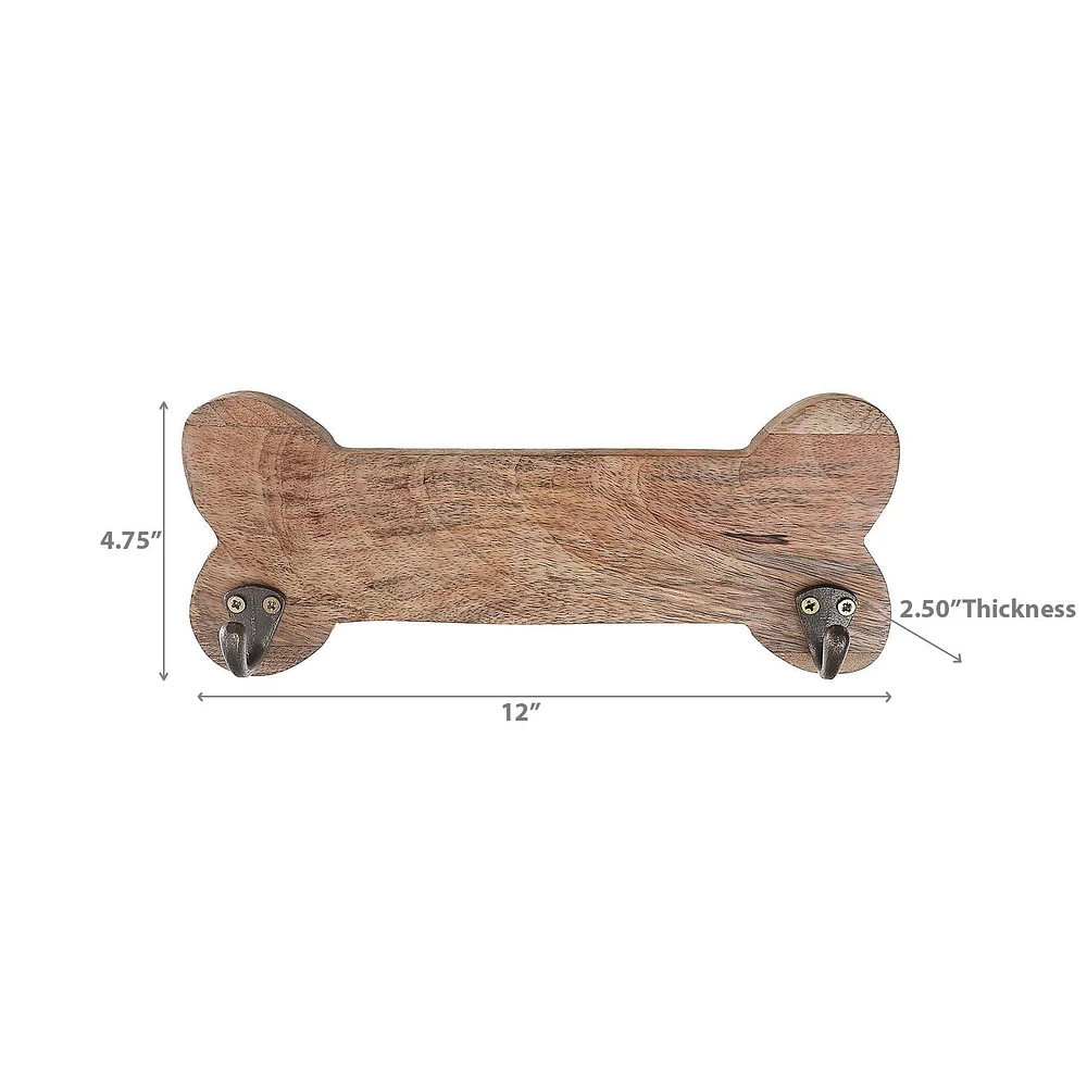 Forme D'Os En Bois Avec 2 Crochets En Laiton Naturels