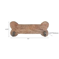Forme D'Os En Bois Avec 2 Crochets En Laiton Naturels