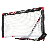 Franklin Sports Ensemble de mini hockey Hurricanes de la NHL – But de hockey intérieur pour enfants, ballon, 2 mini bâtons de hockey