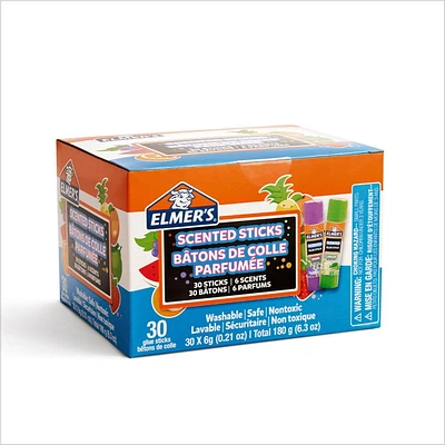 Bâtons de colle parfumée Elmer's, colle scolaire sûre et non toxique, 30 unités (6 g chacune) 6 parfums amusants et excitants