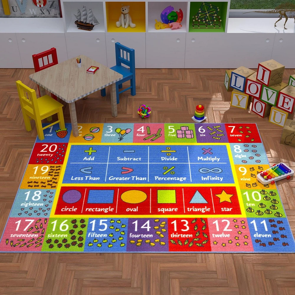 KC Cubs collection de récréation Symboles mathématiques, nombres et formes Apprentissage éducatif et aire de jeux Tapis pour enfants et enfants Chambres et salle de jeux