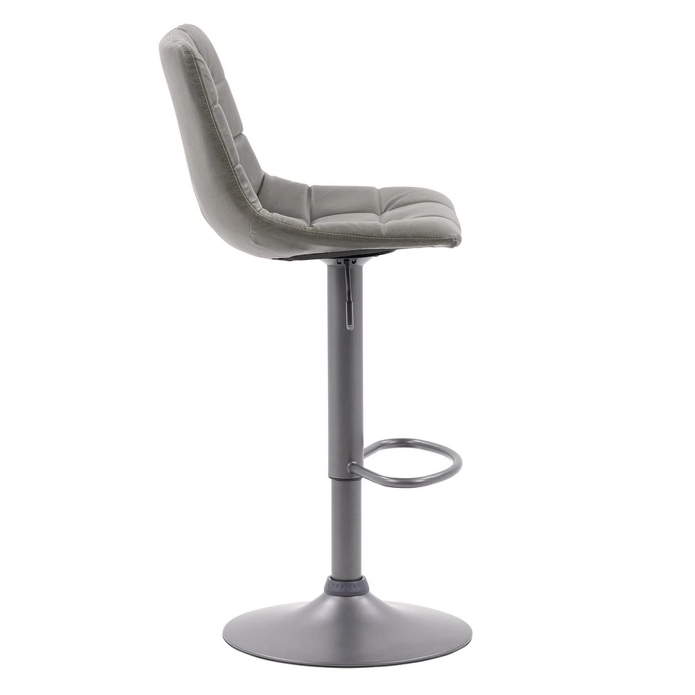 Tabouret de bar Palmer touffeté en cuir végane réglable gris, lot de 2