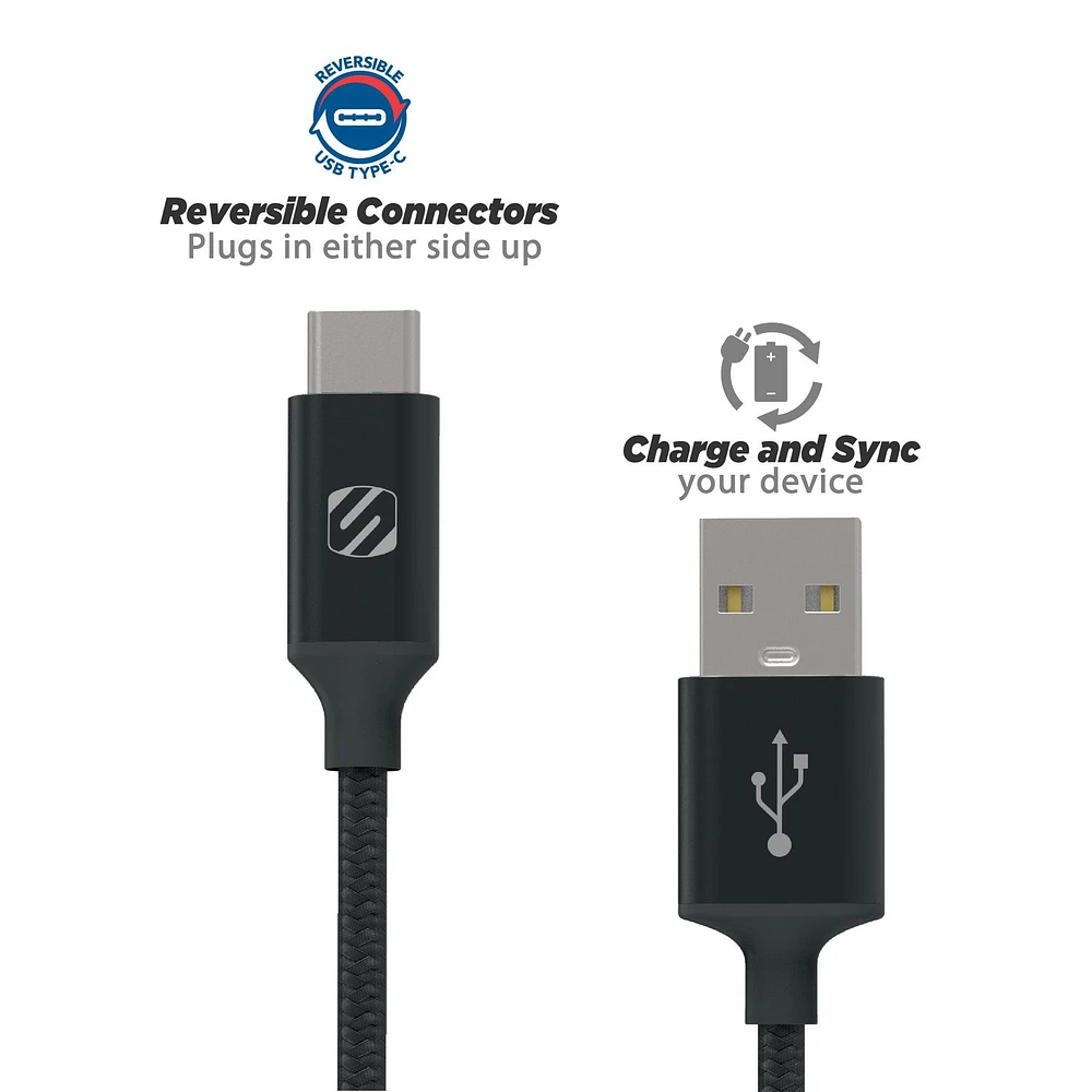 Scosche Charge & Sync USB-C to USB-A Braided Cable 10ft Space Grey StrikeLINE