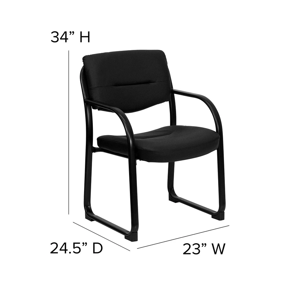Chaise de réception exécutive auxiliaire en cuir noir avec base traîneau