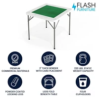 Table de jeu pliante blanche granite et carrée de 34,5 po avec surface de jeu verte