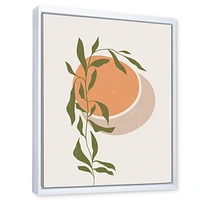 Designart Soleil et lune orange abstraits avec des feuilles tropicales ART MURAL À CADRE FLOTTÉ