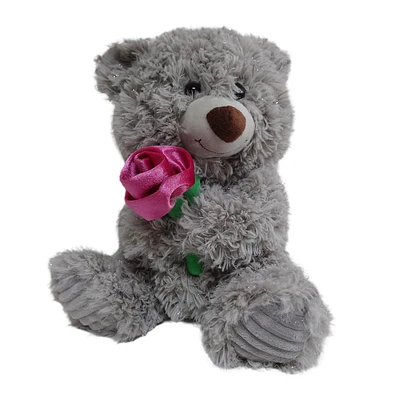 WAY TO CELEBRATE ours moyen avec fleur en peluche gris, 9,5 pouces