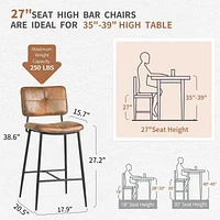 Homycasa Lot de 2 tabourets de bar – Tabourets de comptoir de 27 pouces pour îlot de cuisine