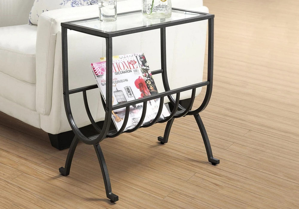 Monarch Specialties Accent Table, Side, End, Magazine, Nightstand, Narrow, Living Room, Bedroom, Metal, Tempered Glass, Black, Clear, Transitional