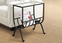 Monarch Specialties Accent Table, Side, End, Magazine, Nightstand, Narrow, Living Room, Bedroom, Metal, Tempered Glass, Black, Clear, Transitional