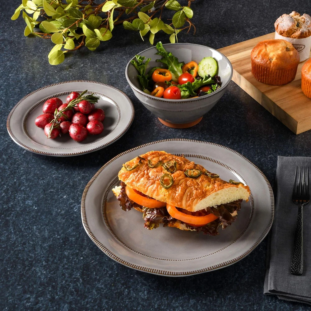 Gibson Elite Terranea 12 Piece Dinnerware Set, Grey, Terracotta