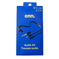 onn. 18 FT. 3.5 mm AUX Extension Audio Adapter Kit, Includes Audio Splitter