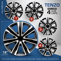 Alpena 16" Axel Wheel Covers, Silver & Black, set of 4