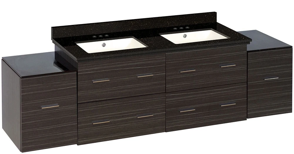 American Imaginations 76-in. W Wall Mount Dawn Grey Vanity Set For 3H4-in. Drilling Black Galaxy Top Biscuit UM Sink AI-19028