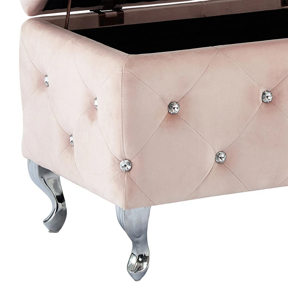 Contemporary Velvet & Metal Storage Ottoman in Blush Pink