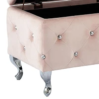 Contemporary Velvet & Metal Storage Ottoman in Blush Pink