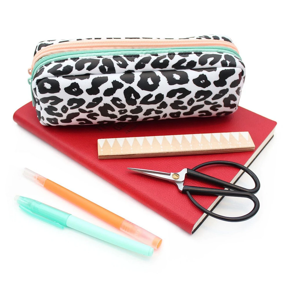 Pen+Gear Pochette de crayons à 2 fermetures à glissière imprimé léopard