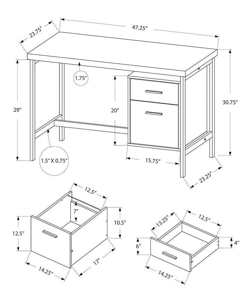 Monarch Specialties Computer Desk, Home Office, Laptop, Left, Right Set-up, Storage Drawers, 48"l, Work, Metal, Laminate, Black, Grey, Contemporary, Modern