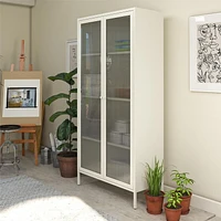 Systembuild Evolution Ashbury Heights Tall 2 Door Storage Cabinet-Fluted Glass Metal Locker, Black