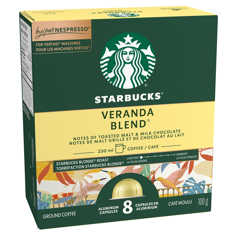 Starbucks VERANDA BLEND pour NESPRESSO VERTUO, café de torréfaction blonde, notes douces et veloutés, capsules recyclables grâce au système de recyclage de NESPRESSO 100 g