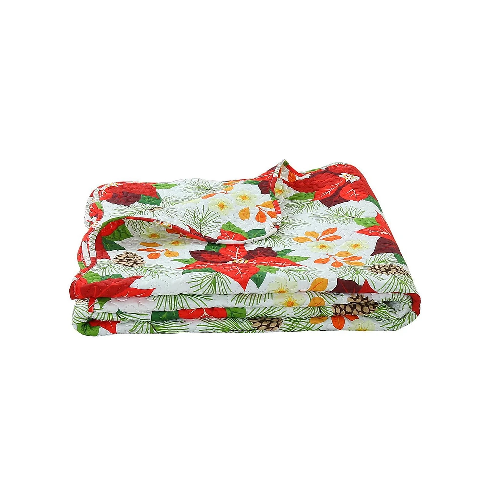 Marina Decoration Couvre-lit Pinsonic imprimé en relief ultra doux pour l'été, ensemble de courtepointe de Noël avec taies d'oreiller, motif de base blanc à motif de poinsettia rouge