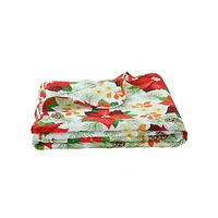 Marina Decoration Couvre-lit Pinsonic imprimé en relief ultra doux pour l'été, ensemble de courtepointe de Noël avec taies d'oreiller, motif de base blanc à motif de poinsettia rouge