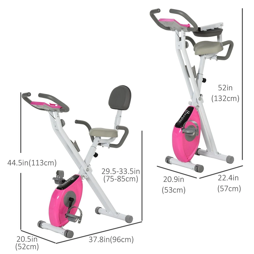 Soozier 42.9" Foldable Exercise Bike w/  7 Level Adjustable Seat Height, Pink