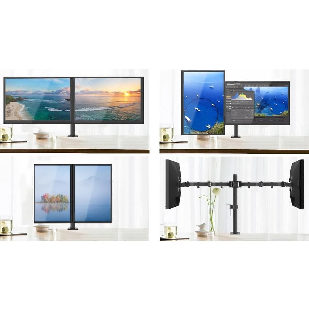 Techly Support de bureau à double moniteur à mouvement complet de 13" à 27" Inclinaison +/-90° Capacité de charge jusqu'à 10 kg x 2 VESA jusqu'à 100x100 mm, Noir
