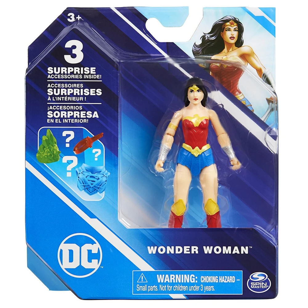 DC Comics, Figurine articulée Wonder Woman de 10 cm avec 3 accessoires mystère, pour les enfants à partir de 3 ans