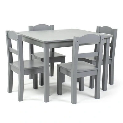 Ens. table et chaises en bois, gris, 5 pcs
